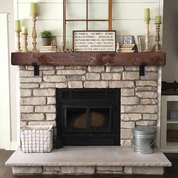 Mantel With Metal Brackets - Fireplace Mantel 6x6 or 6x8 - Mantle - Rustic Mantle - Floating - Barn -   24 mantle decor with clock
 ideas