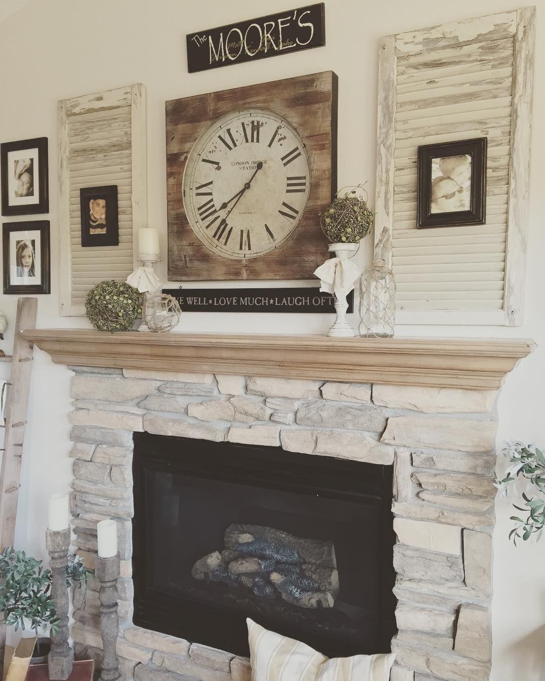 beautiful mantle with vintage shutters - clock -   24 mantle decor with clock
 ideas