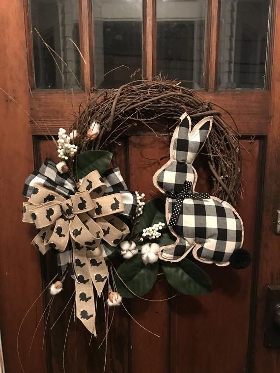 black and white plaid bow & bunny Cotton Accents Elegant All Season Grapevine Wreath for Door. Wreaths, wreaths for front door,  farmhouse, -   24 mantle decor wreath
 ideas
