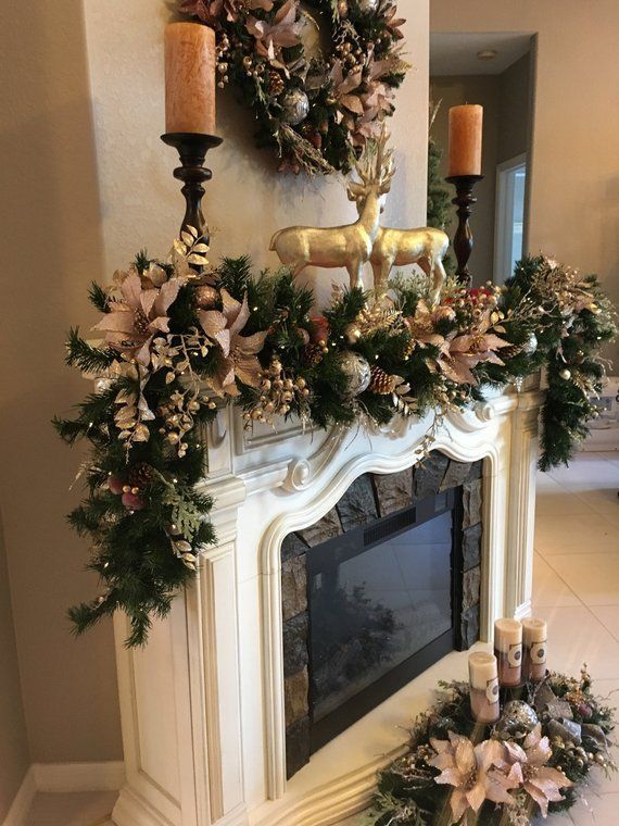 Set of 3 pc, Christmas Decor, Stunning Icy Pink Decor, FREE SHIPPING Christmas Wreath, Garland, Cent -   24 mantle decor wreath
 ideas