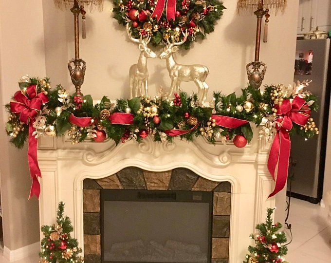 Set of 3 pc, Christmas Decor, Stunning Icy Pink Decor, FREE SHIPPING Christmas Wreath, Garland, Cent -   24 mantle decor wreath
 ideas