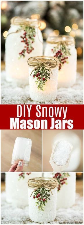DIY Snowy Mason Jars -   24 mason jar burlap
 ideas