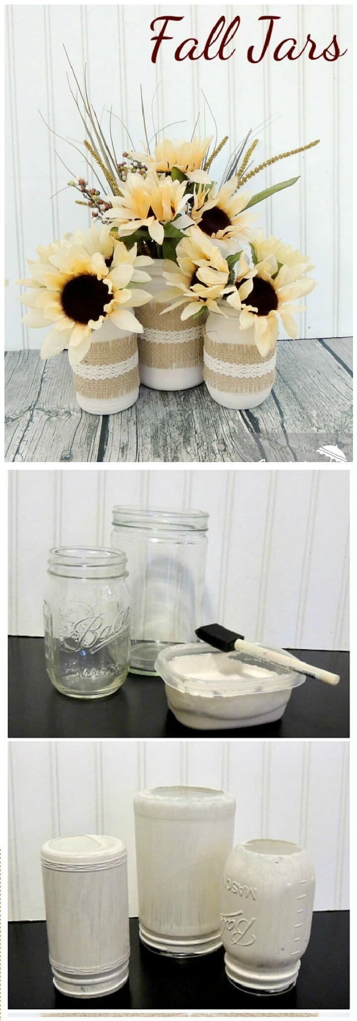 Painted White Mason Jars with Burlap -   24 mason jar burlap
 ideas