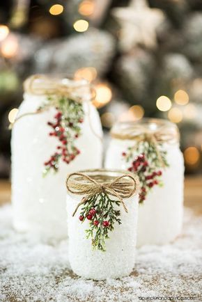 DIY Snowy Mason Jars -   24 mason jar burlap
 ideas