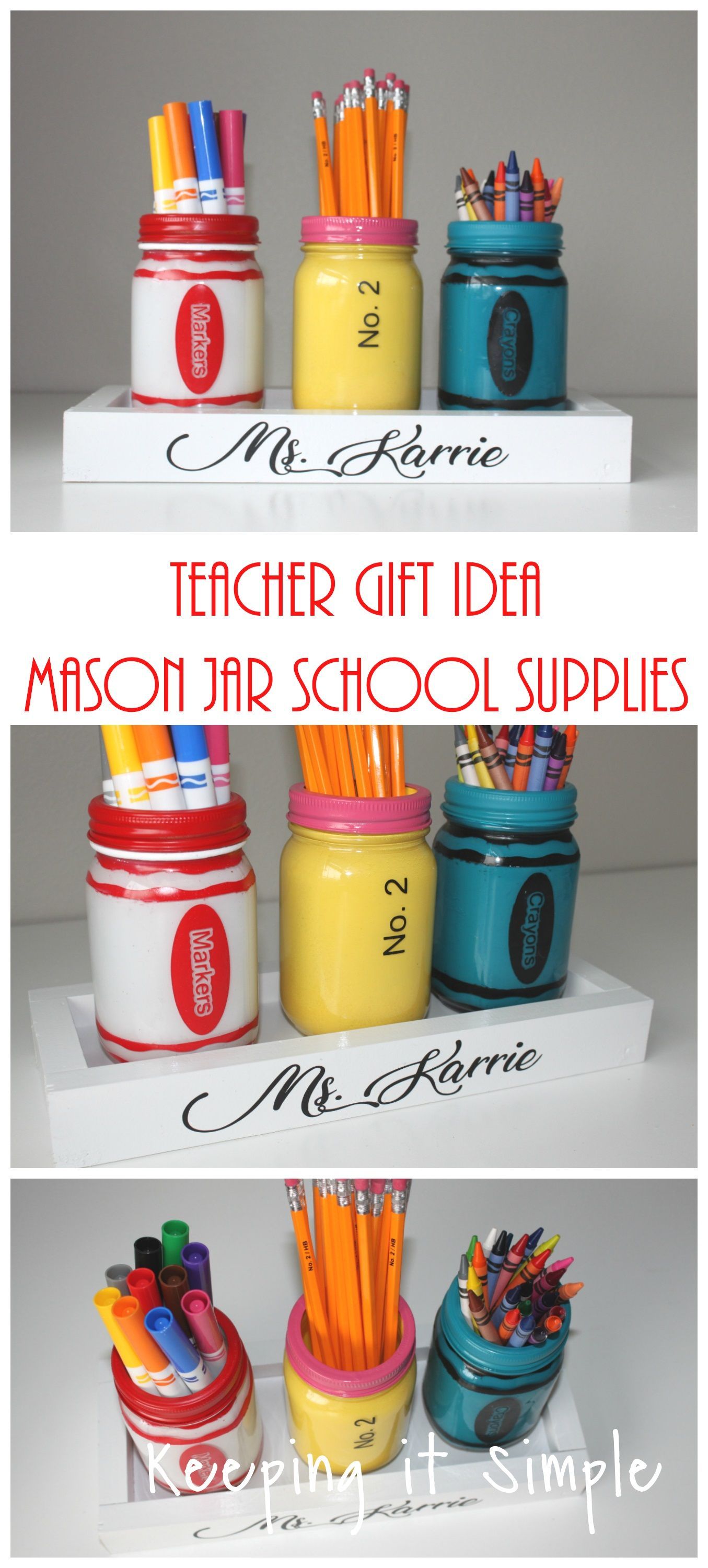 Teacher Gift Ideas- Painted Mason Jar School Supplies Holder -   24 mason jar burlap
 ideas