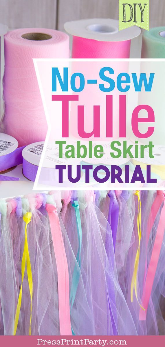 No-Sew Tulle Table Skirt Tutorial w. ribbons (EASY) - Press Print Party! -   25 diy birthday ribbon
 ideas