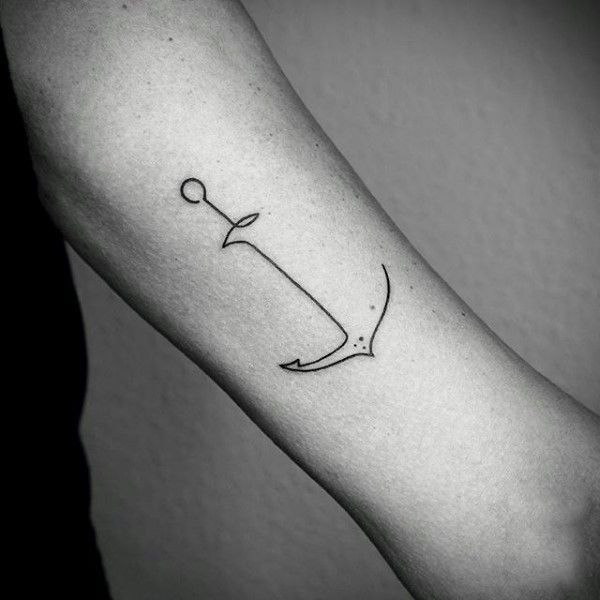 Little simple painted tiny black ink anchor tattoo on arm -   25 little anchor tattoo
 ideas