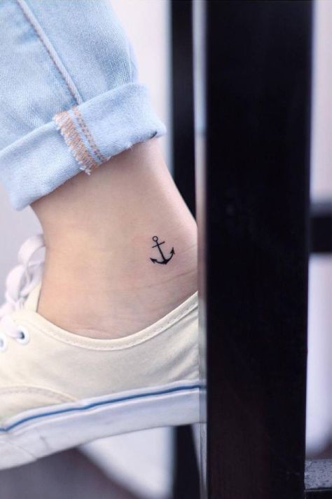 Tiny anchor tattoo on the right inner ankle. Tattoo artist: Mini... -   25 little anchor tattoo
 ideas