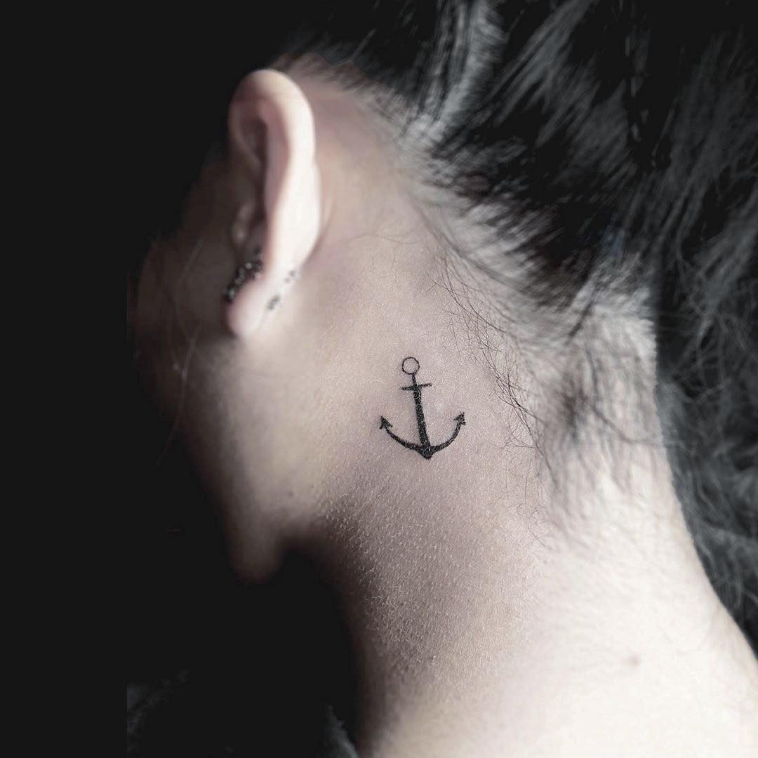 Little anchor tattoo on the back of the neck by Stella TX -   25 little anchor tattoo
 ideas