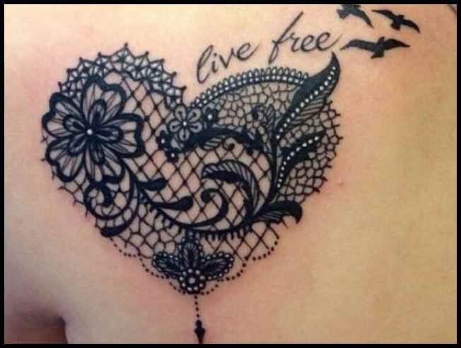16 Remarkable Lace Tattoo Designs -   10 lace tattoo heart
 ideas
