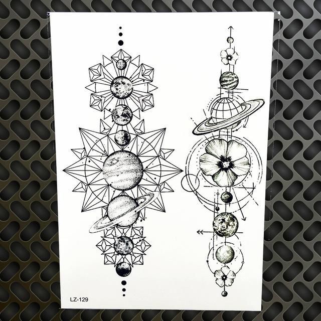 Black Diamond Geometry Owl Temporary Tattoo Sticker WOmen Fake Henna -   12 geometric tattoo men
 ideas