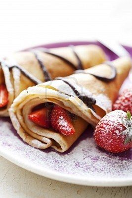 Sweet thin french style crepes, served with strawberries,chocolate -   13 no sugar no flour
 ideas