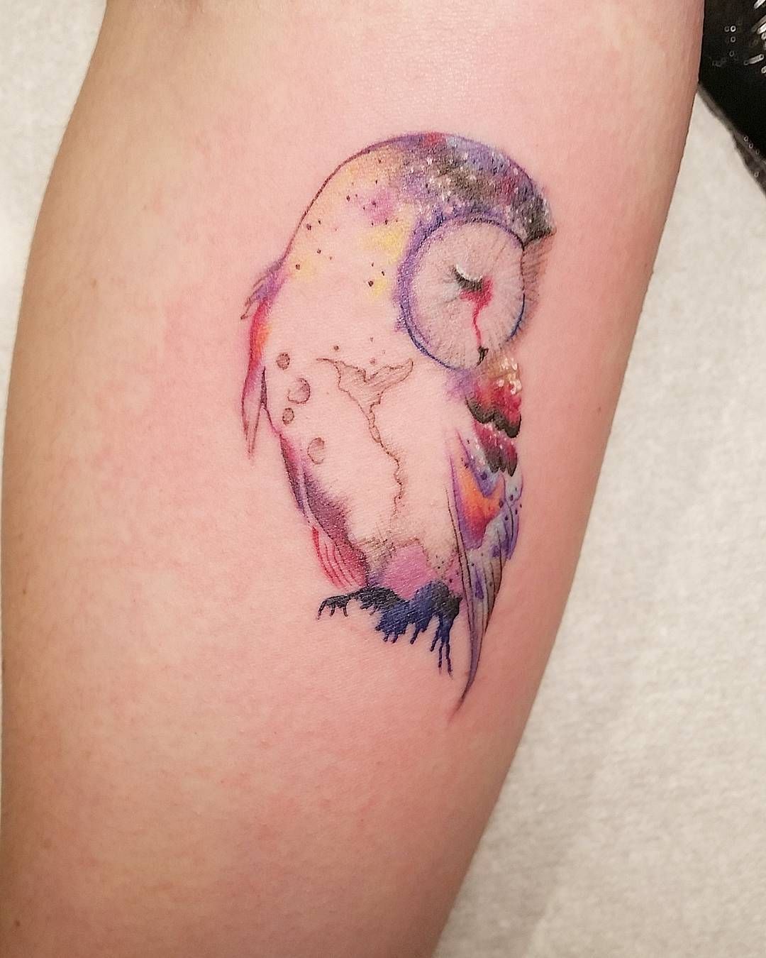 40+ Watercolor Tattoos That Beautifully Transform Bodies Into Living Art -   15 night owl tattoo
 ideas