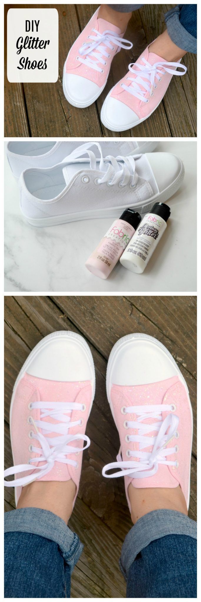 DIY Glitter Sneakers with Fabric Creations -   17 DIY Clothes Shoes fashion
 ideas