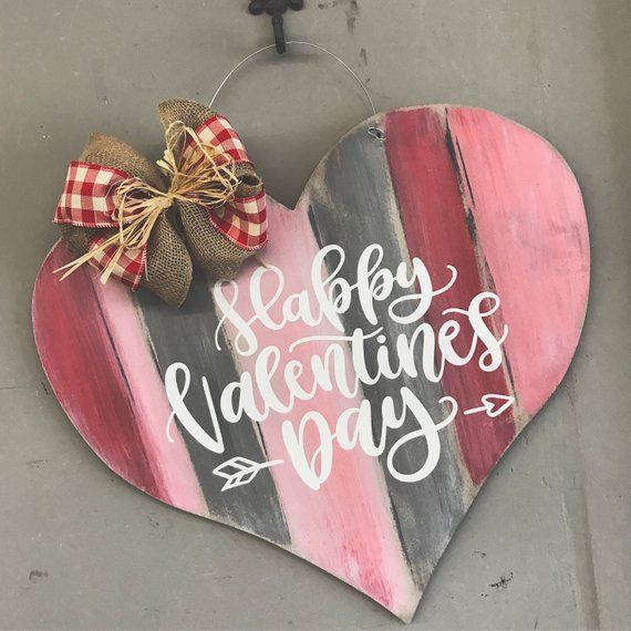 Valentine's Day Door Hanger - Rustic Valentine's Day Decor Heart Door Hanger - Heart Shaped Door Sig -   18 valentine door decor
 ideas