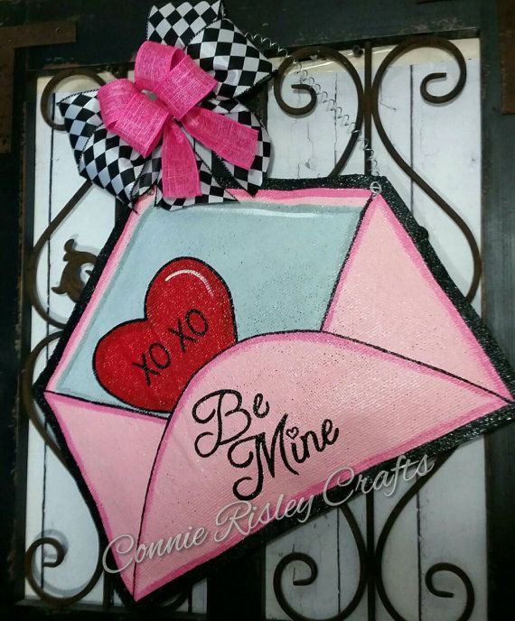 Valentines Day Door Decoration, Burlap Door hanger, Party Decoration, Valentine Wreath, Be mine Envelope -   18 valentine door decor
 ideas