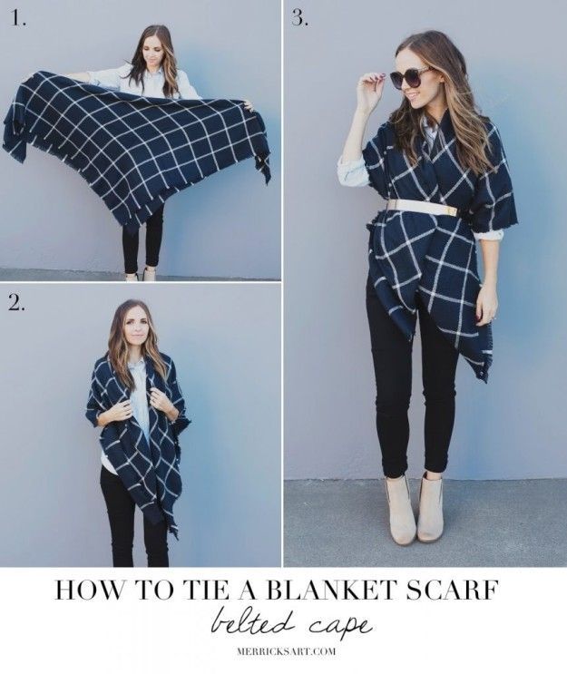 DIY a cape with a giant blanket scarf and a belt. -   19 DIY Clothes Winter tips
 ideas