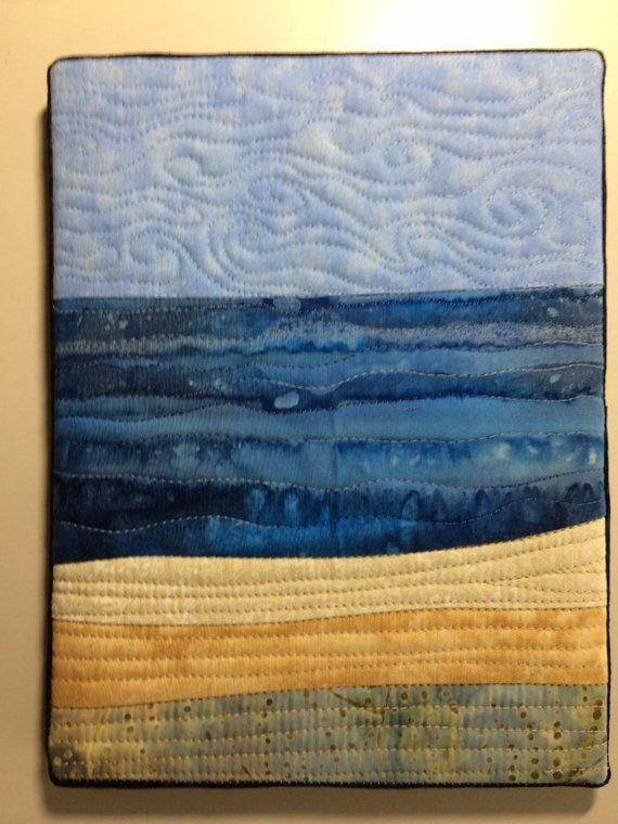 Art Quilts 3 Mini Landscape, Small Canvas Mounted Wall Hangings, Landscape Quilts , Fiber Art, Home Decor Blue Orange Green -   19 fabric crafts Art wall hangings
 ideas