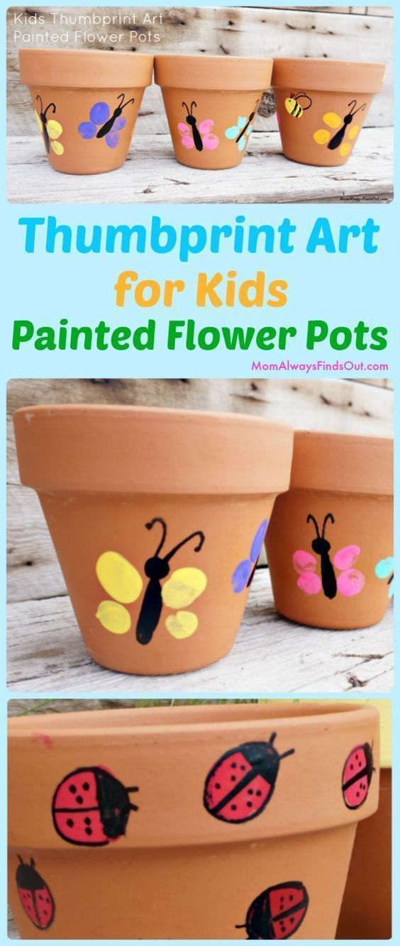 Thumbprint Art For Kids Painted Flower Pots Craft -   20 mothers day crafts
 ideas