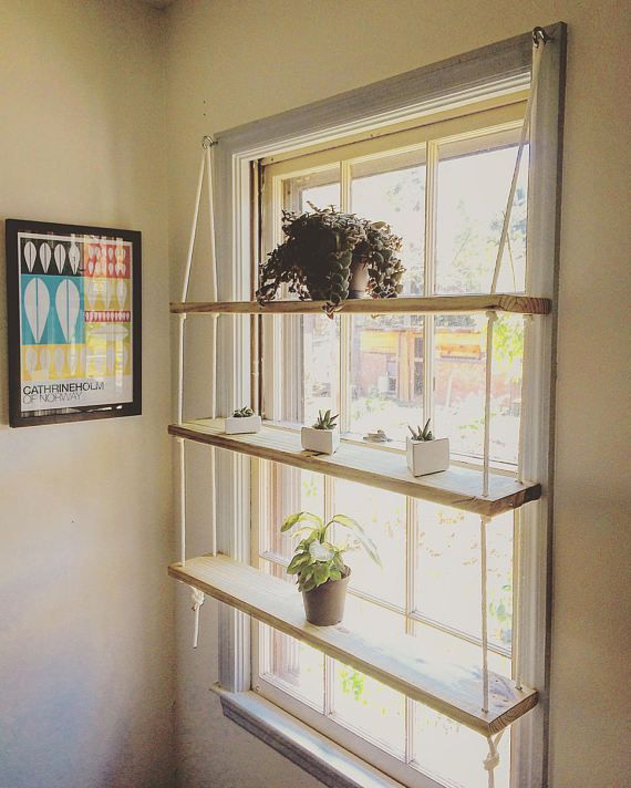 CUSTOM / Light Pine / Rope / Hardware / Minimilist / Hanging Shelf Unit -   10 planting Room window
 ideas