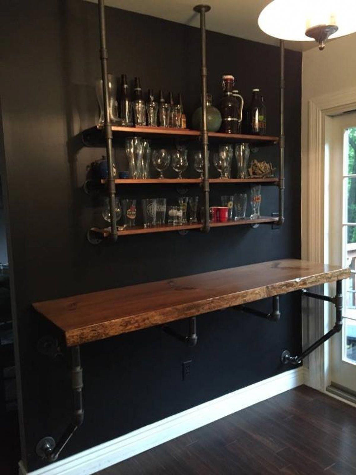 Wood Iron Industrial Shelve Bar/Top/Shelve Combo Shelf Storage Beer Wine Computer Desk Sold Together Bar & Shelve -   11 diy bar mancave
 ideas