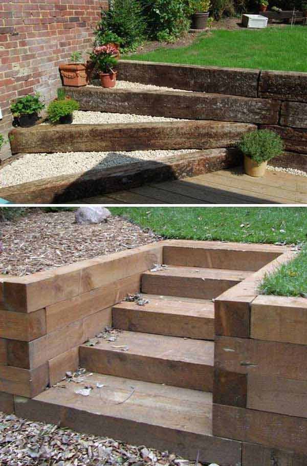Adding DIY steps and stairs to your garden or yard is a great way to enhance you -   11 garden design Slope outdoor steps
 ideas