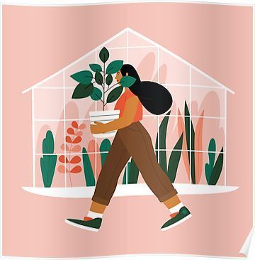 Beautiful girl with plant in pot Poster -   13 plants Illustration beautiful
 ideas