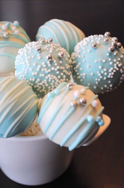 Baby Blue and White Drizzled Cake Pops with Sprinkles & Sugar Beads | Turquoise and White Cake Pops -   14 cake Pops blue
 ideas