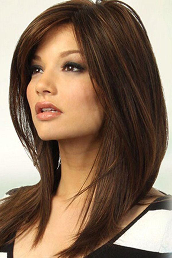 Women Brown Medium Straight Side Part Synthetic Wig - One Size -   16 celebrity style hair
 ideas