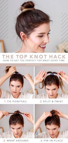 3 Easy Top Knot Bun Tutorials You Can’t Mess Up -   17 hair Bun how to
 ideas