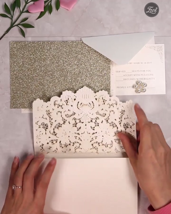 formal elegant ivory and gold glittery pocket wedding invitations with pearl EWWS226 as low as $3.29 -   17 wedding Decorations videos
 ideas
