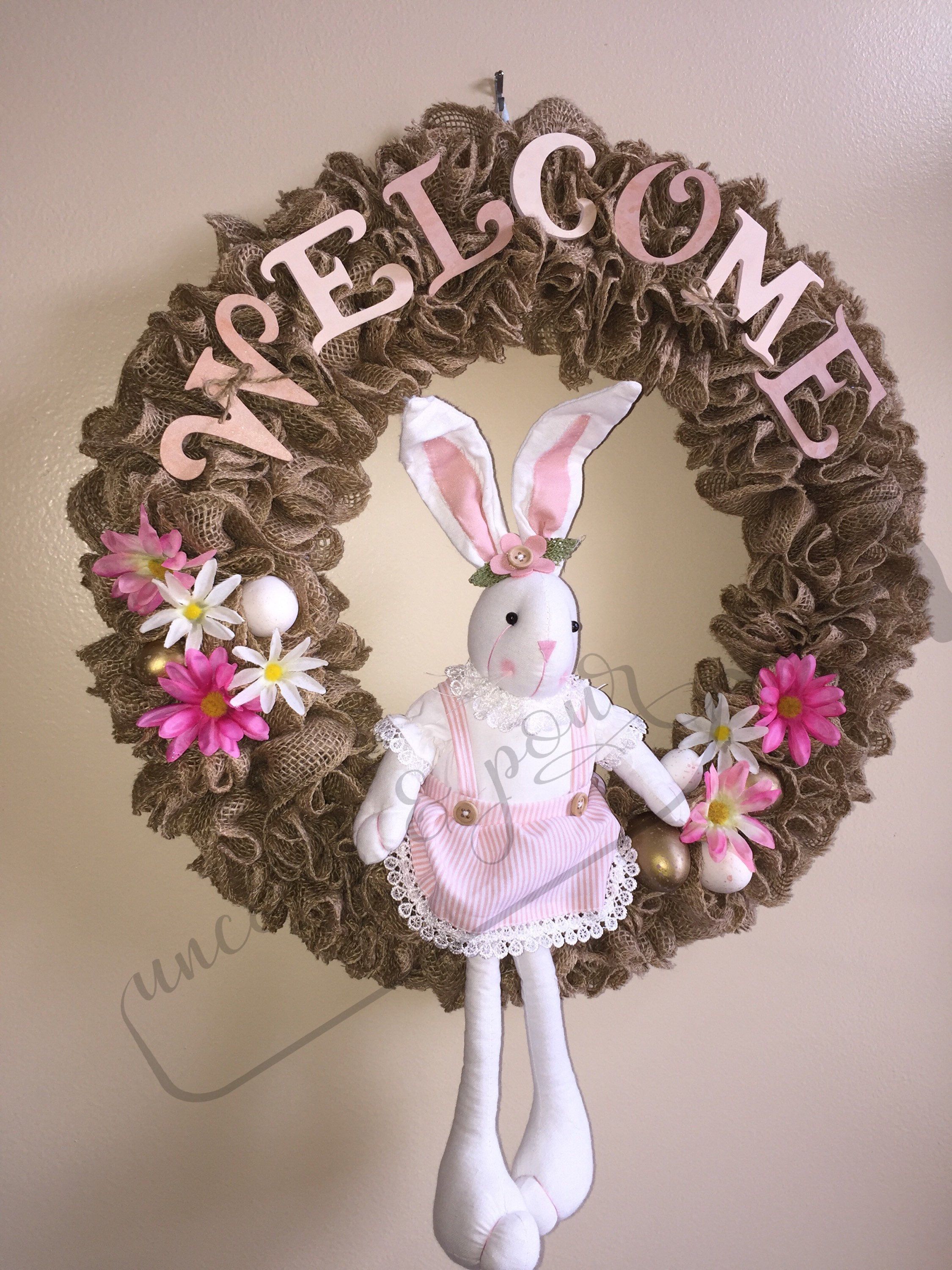 Easter Bunny Wreath, Front Door Wreath, Burlap Easter Bunny Door Wreath, Front Door Wreath, Burlap Wreath, Bunny Door Wreath, Girl Bunny -   20 fabric crafts Easter front doors
 ideas