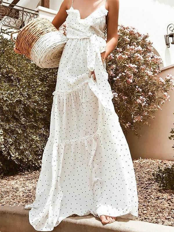 Pretty Polka-dot Bohemia Backless Floral V Neck Maxi Dress No reviews -   20 fashion style dress
 ideas
