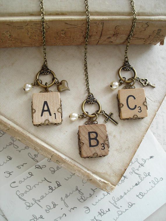 Scrabble Letter Necklace. Personalized Initial Necklace Brass Filigree Wrapped Letter A B C D E F G -   23 diy jewelry crafts
 ideas