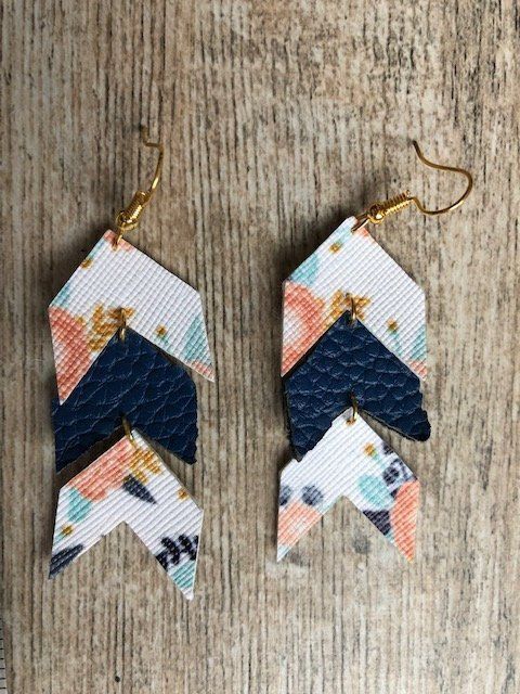 Navy and floral faux leather earrings -   23 diy jewelry crafts
 ideas