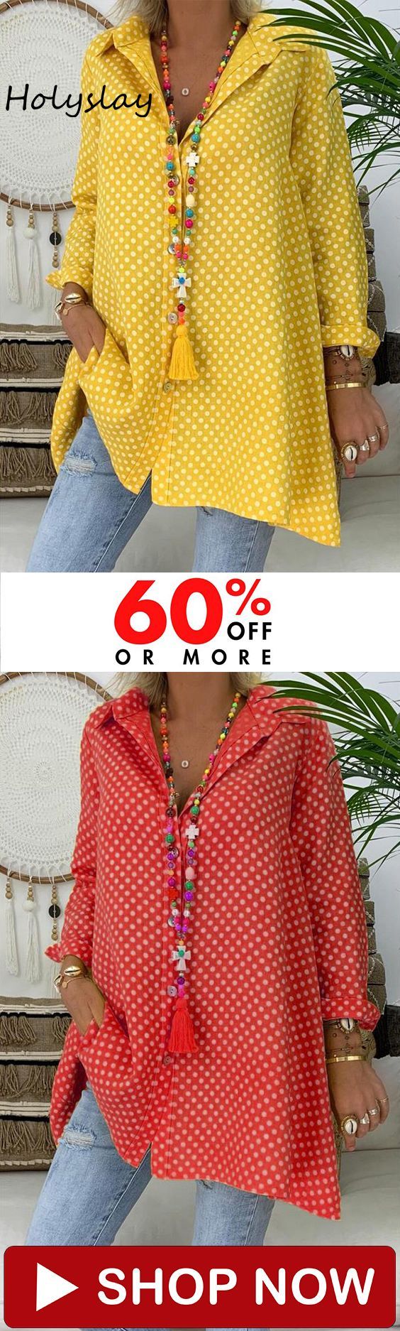 $28.05 only, Spring/Summer Polka Dot Cotton Printed Plus Size Shirt -   23 diy jewelry crafts
 ideas