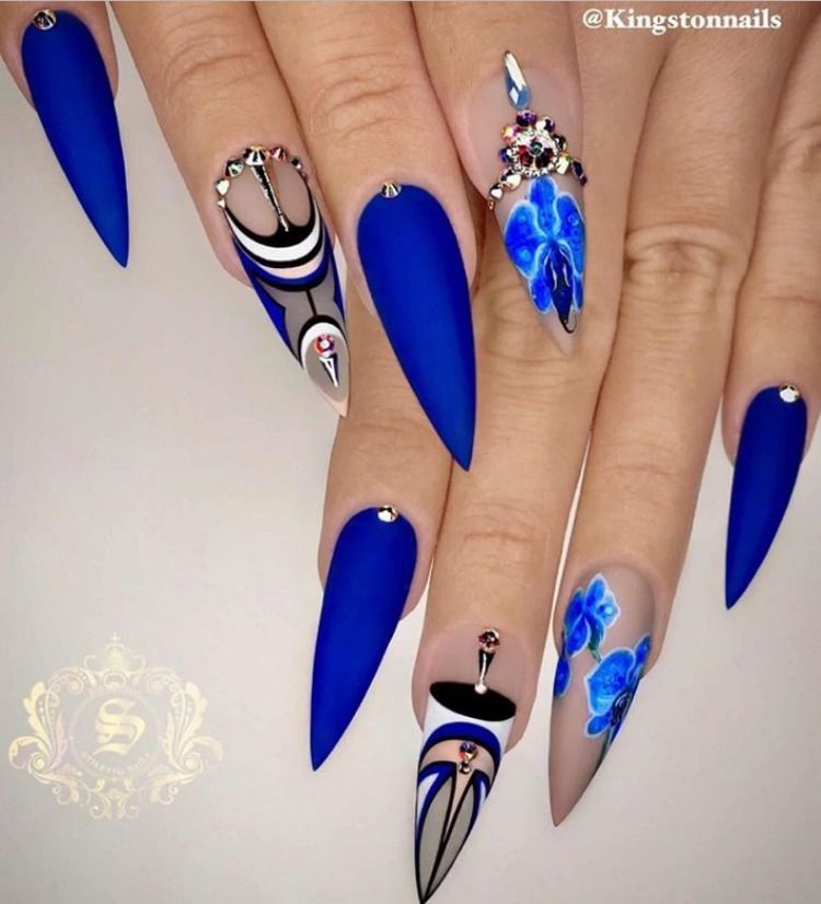 Favored Blue stiletto nail art design for spring & summer -   10 hair Blue nail nail
 ideas