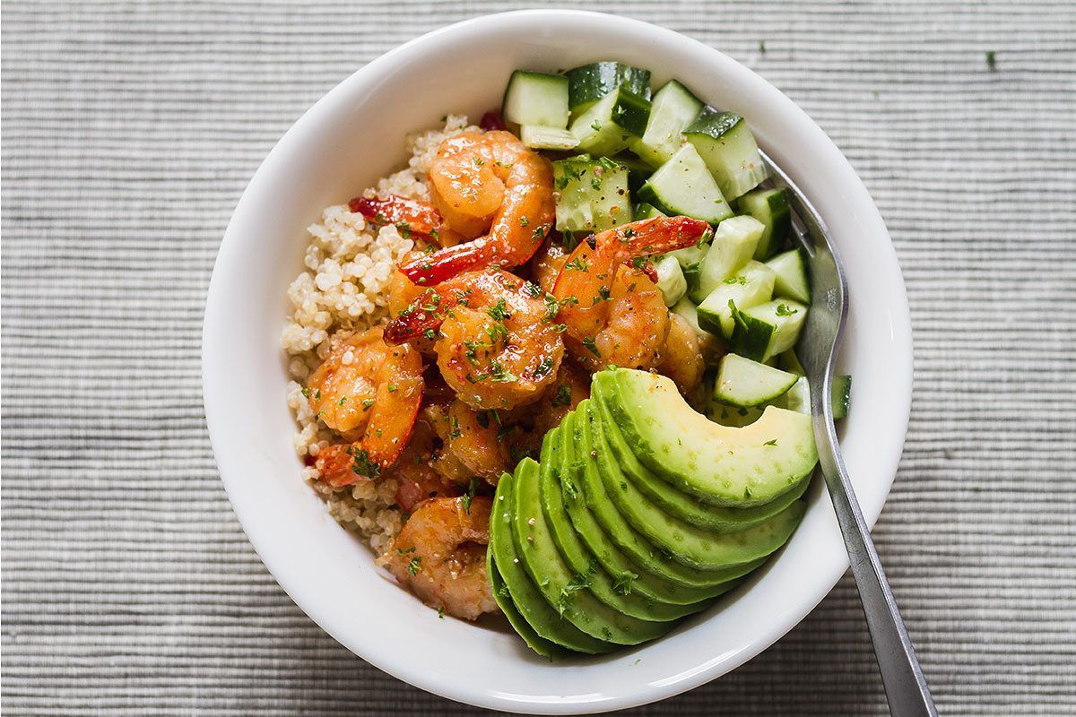 Honey-Garlic Shrimp and Quinoa Bowl with Avocado -   10 healthy recipes Quinoa honey
 ideas
