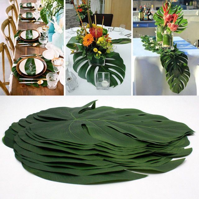 12Pcs Artificial Tropical Palm Leaves Hawaiian Simulation Home Beach Party Decor -   11 planting Decor party
 ideas