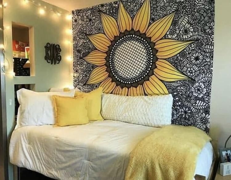 Black Sunflower Tapestry -   11 room decor Cama diy ideas