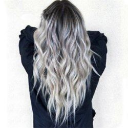 Bleaching Dyed Long Curly Hair COS Gray Gradient Female Chemical Fiber Hood -   12 hair Gray night
 ideas