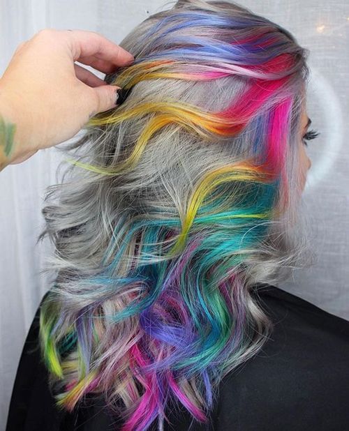 Extraordinary Rainbow Hair On Silver Base for Women to Mesmerize Anyone -   12 hair Women hipster
 ideas