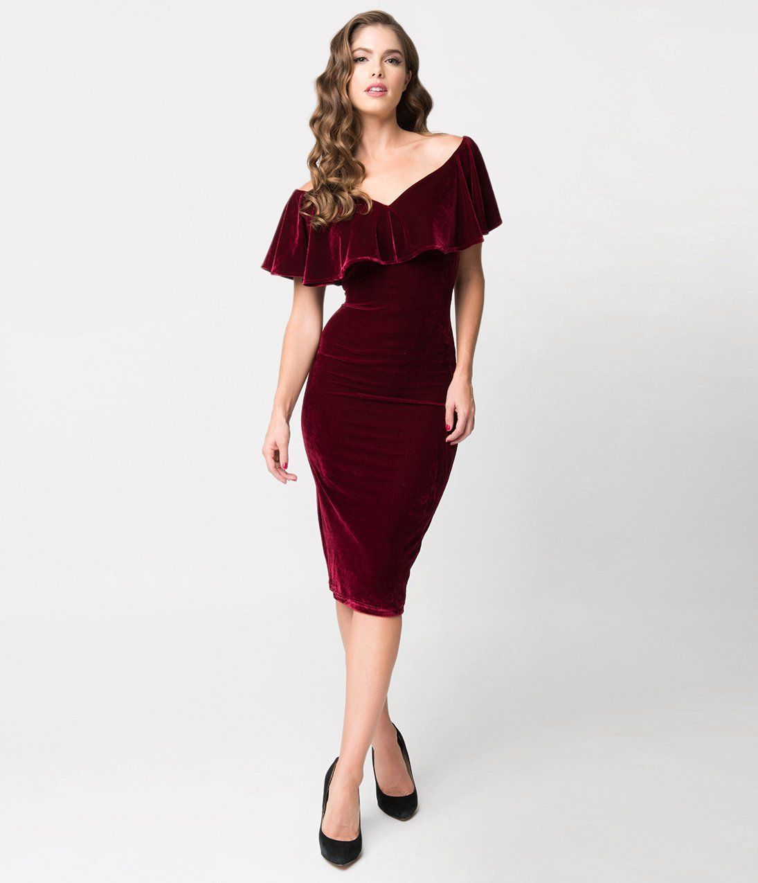 Burgundy Red Velvet Draped Sophia Wiggle Dress -   13 dress Red velvet
 ideas