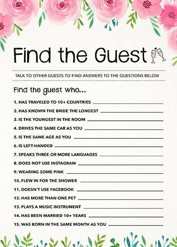 Find the Guest Bridal Shower Game, Wedding Quiz Game, Printable Digital Download Bridal Shower Games, Wedding Shower Games, Pink Flowers -   13 festival wedding Games ideas