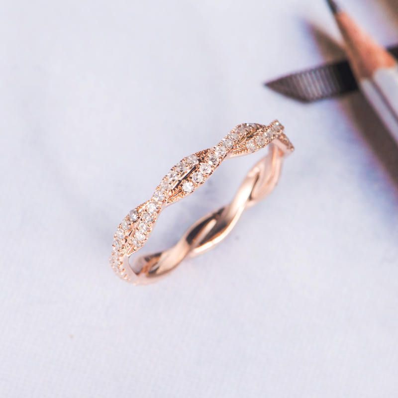 Rose Gold Wedding Band Women Twist Diamond Wedding Ring Infinity Full Eternity Dainty Stacking Bridal Delicate Bridal Milgrain Antique Ring -   14 dainty wedding Bands
 ideas