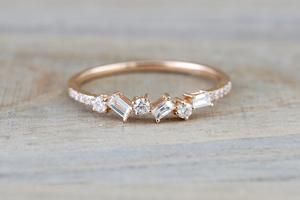 Baguette and Round Diamond Ring RR010016 -   14 dainty wedding Bands
 ideas