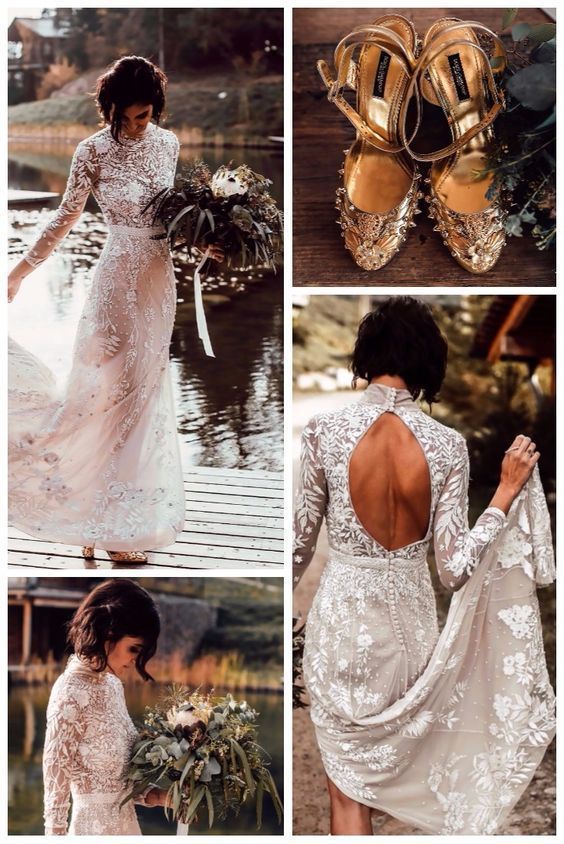 Backless wedding dress mermaid open backs lace button wedding dresses with long sleeves -   15 dress Country classy
 ideas