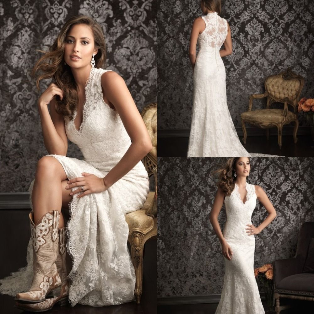 2015 Spanish Lace Wedding Dresses Country Western Vestidos De Novia Sexy Bridal Gowns Sexy V Neck Designs White &Ivory -   15 dress Country classy
 ideas