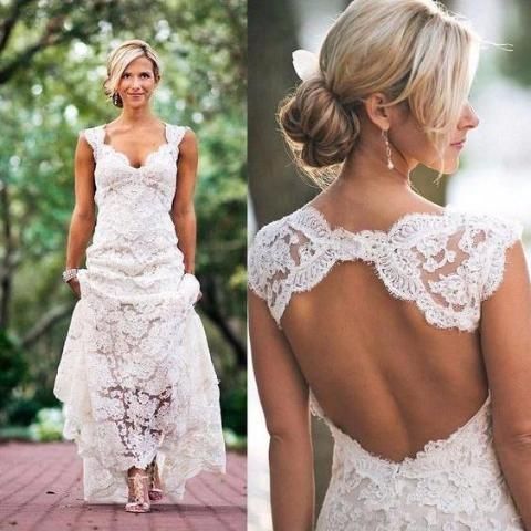 Country Cap-sleeved V-neck Long Lace Dress With Keyhole Back-BU_708727 -   15 dress Country classy
 ideas