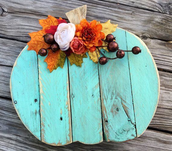 Halloween Decor Wood Pumpkin Thanksgiving Decor Fall Decor Reclaimed Barn Wood Pumpkin with Fall Floral Farmhouse Rustic Wood Pumpkin Autumn -   15 fall decor pallet
 ideas